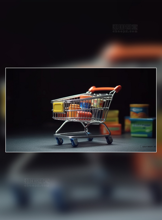 摄影图超级清晰购物车超市电商电子网络购物线上销售