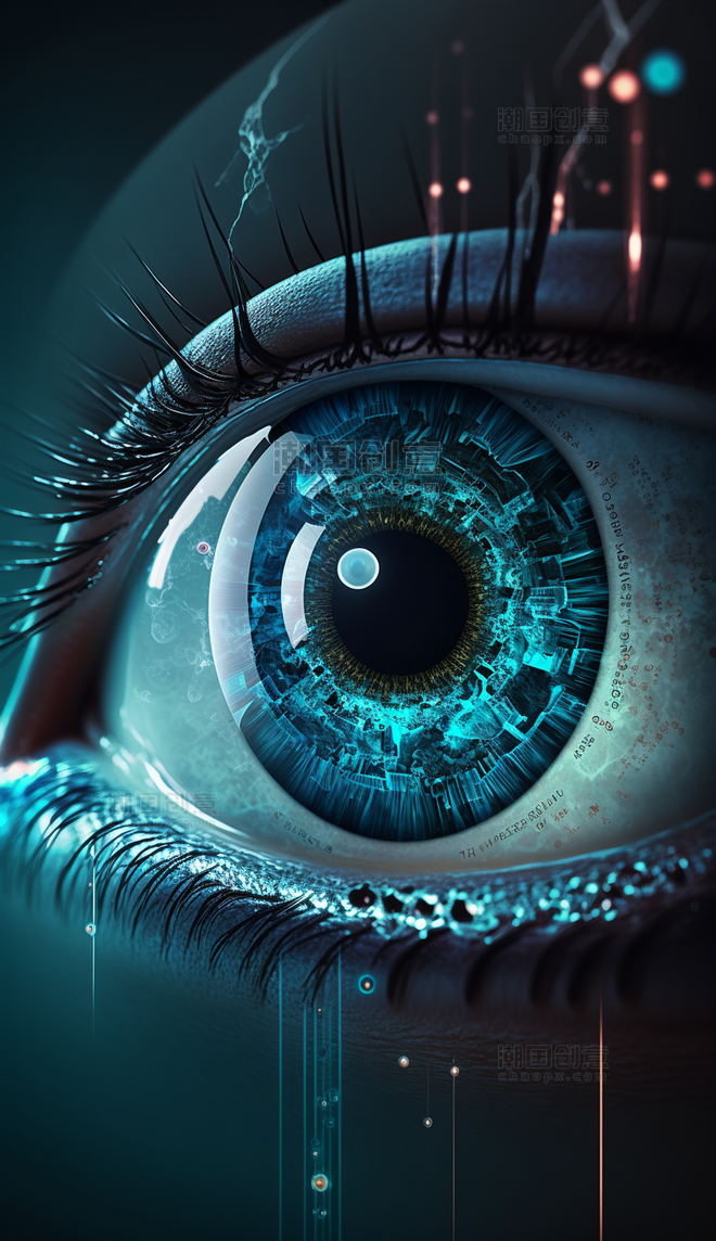 科技眼球未来蓝色真实世界之眼眼睛图片_潮国创意