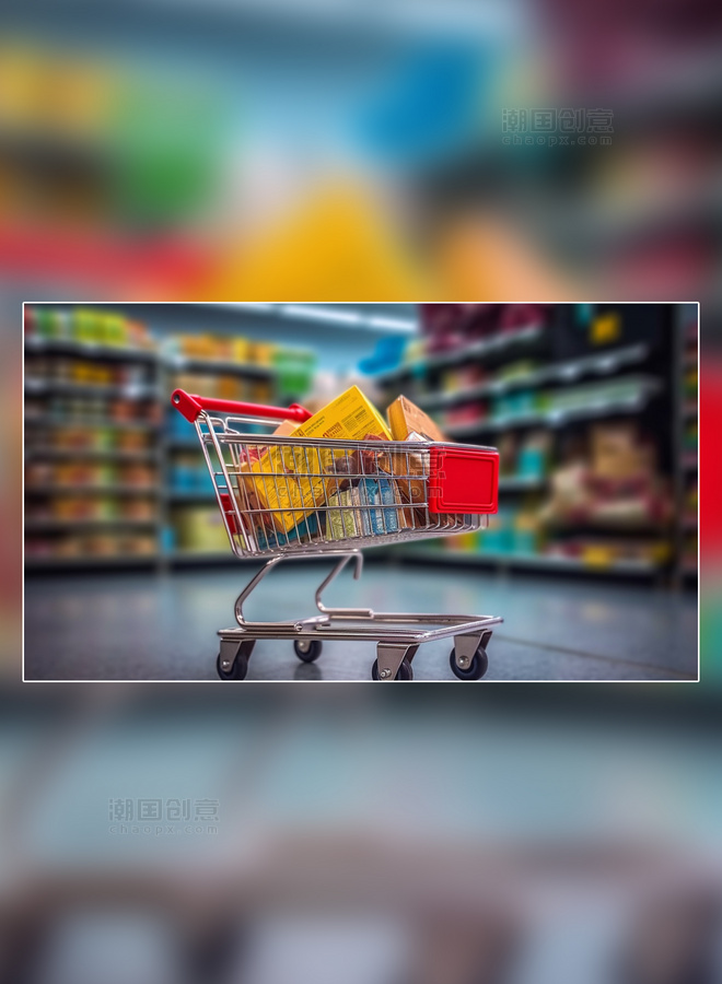 超级清晰购物车超市电商电子网络购物线上销售摄影图