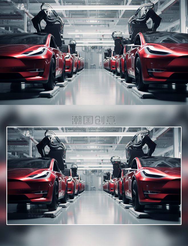 红色汽车制造工厂摄影工厂