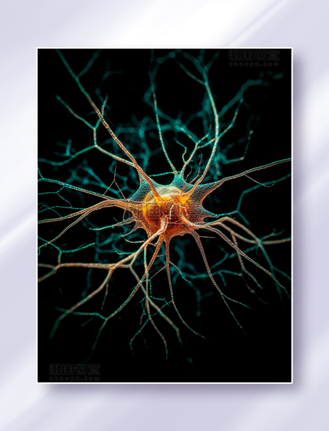 绿色橙色神经元细胞神经系统树突轴突