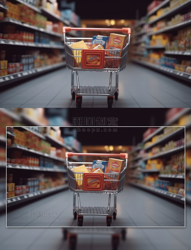 商场超市促销购物车摄影图