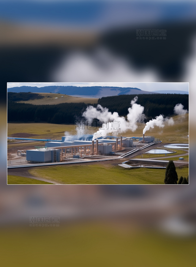 视角广阔地热能工厂新能源地热发电站地热能摄影图