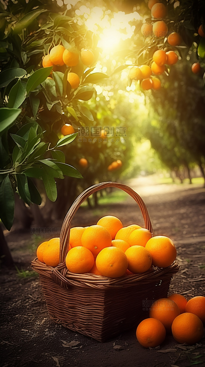 在果园的树上新鲜橙子摄影图橙子园水果农场新鲜果实成熟的橙子