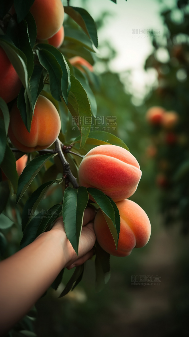 桃子园水果农场新鲜多汁摄影图新鲜桃子挂满果实蜜桃树