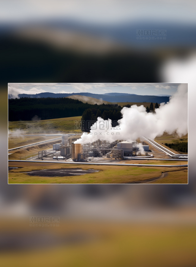 摄影图地热能工厂新能源地热发电站地热能