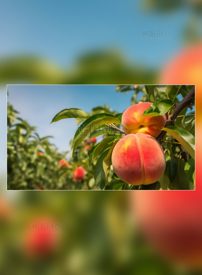 桃子园新鲜多汁摄影图水果农场新鲜桃子挂满果实蜜桃树
