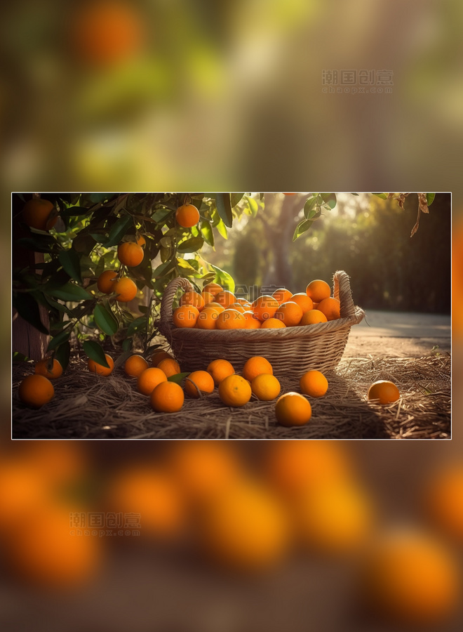 水果农场新鲜果实成熟的橙子在果园的树上新鲜橙子摄影图