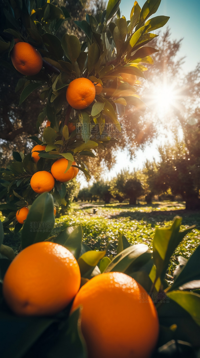 水果农场新鲜橙子摄影图超级清晰新鲜果实成熟的橙子在果园的树上橙子园