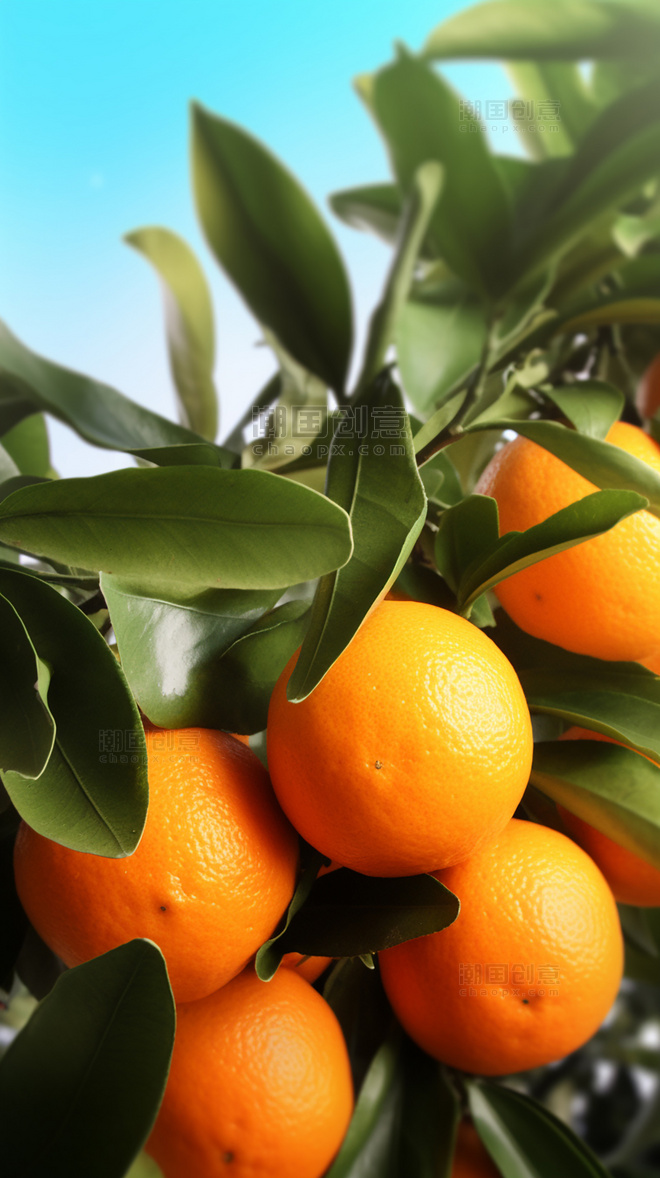 橙子园新鲜橙子摄影图超级清晰水果农场新鲜果实成熟的橙子在果园的树上