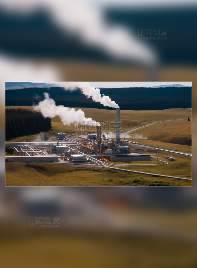 地热能工厂新能源地热发电站摄影图地热能