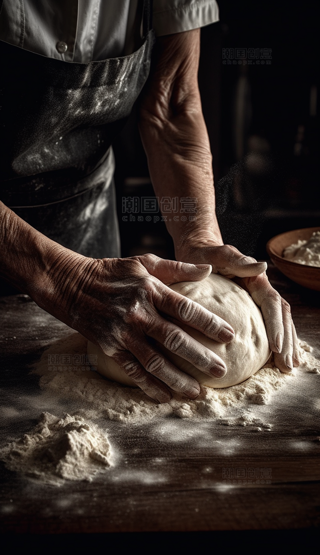 面点师制作特写粗糙的手制作面包糕点师