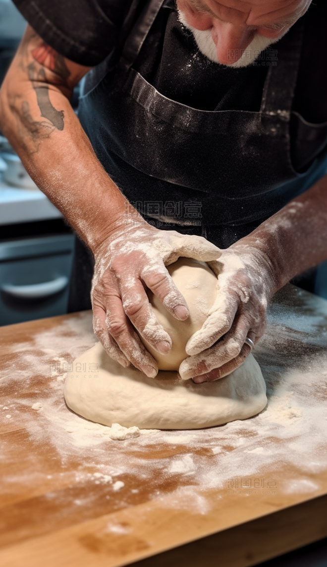 面点师制作特写揉面团制作面包糕点师