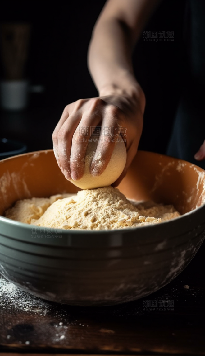 圆团面点师制作特写制作面包糕点师