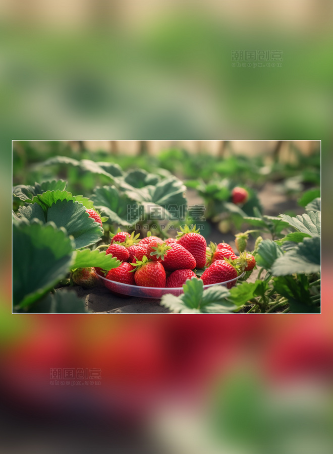 新鲜草莓采摘季成熟水果草莓水果草莓基地水果农场