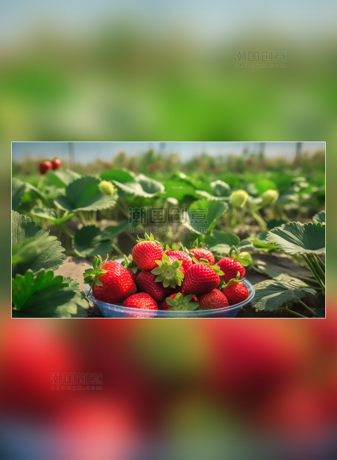 采摘季新鲜草莓成熟水果草莓
