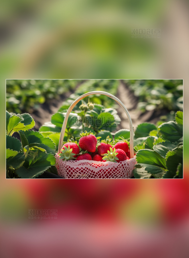 草莓水果甜甜的新鲜草莓采摘季成熟水果草莓基地水果