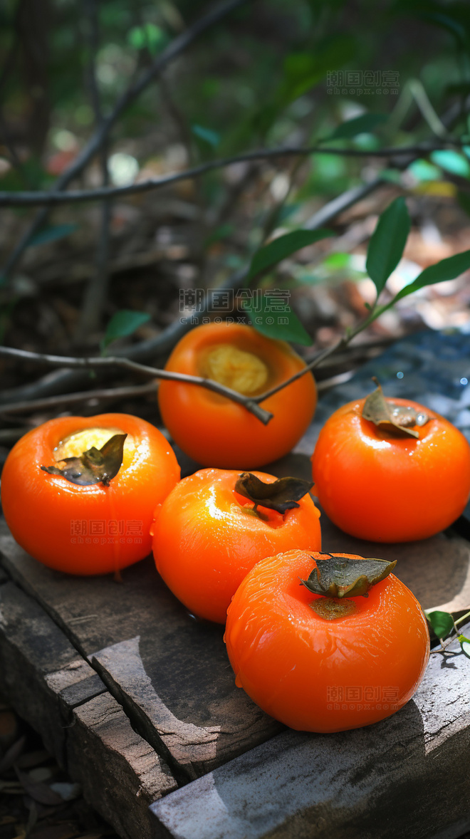 柿子成熟柿子秋天柿子水果摄影图超级清晰