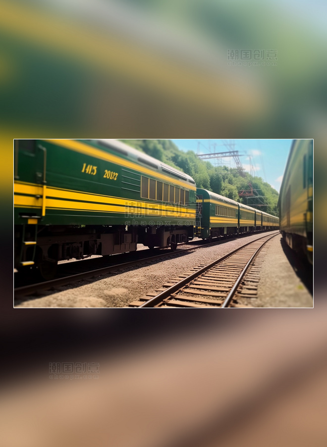 火车交通工具轨道铁轨广阔视角摄影图