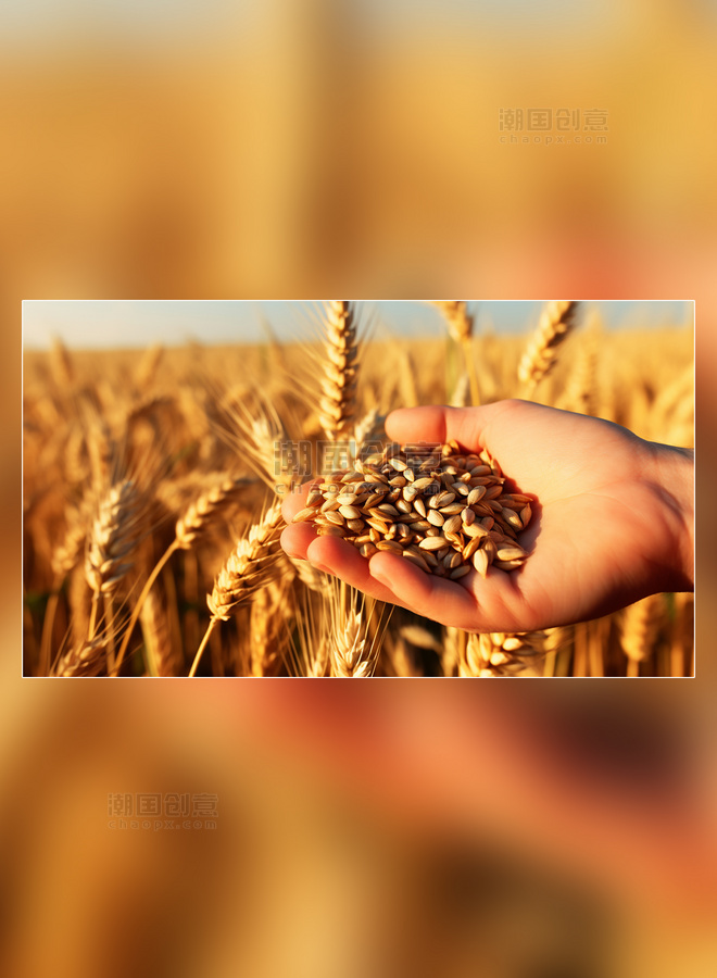 成熟黄金小麦麦穗植物白天小麦麦田生长粮食摄影图