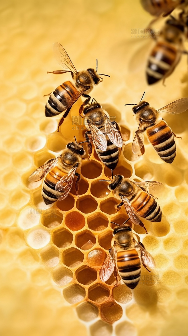 蜜蜂在采蜜春天摄影图蜂巢花朵养蜂