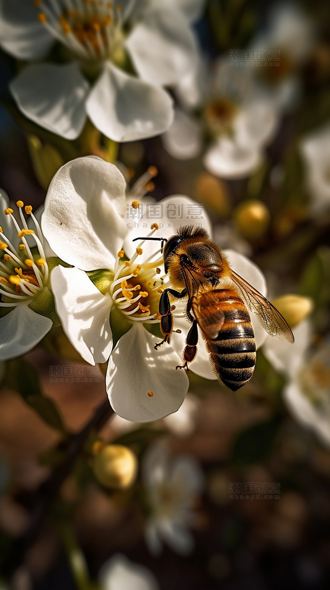 养蜂蜂巢蜜蜂在采蜜花朵春天摄影