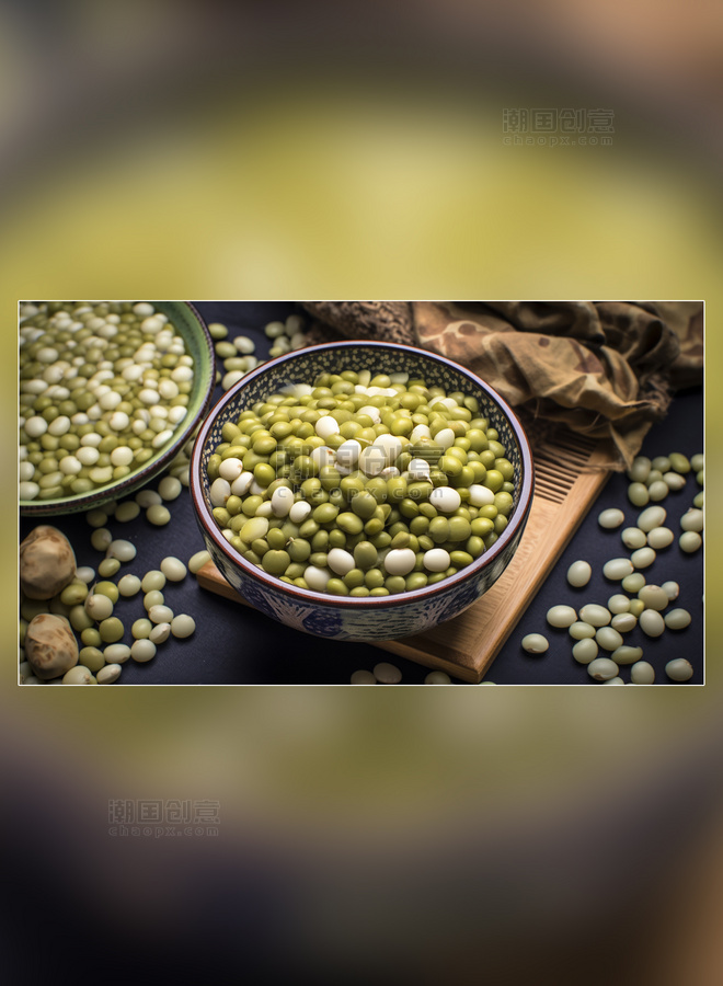 五谷杂粮绿豆食材绿豆粥豆类营养物质摄影图超级