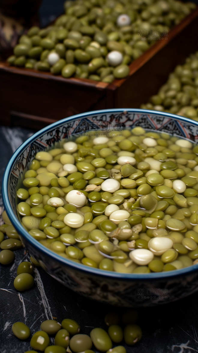 绿豆粥五谷杂粮豆类食材营养物质摄影图超级绿豆