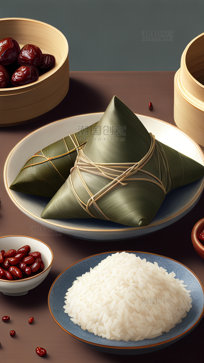 糯米粽子粽叶红枣端午节端午插画