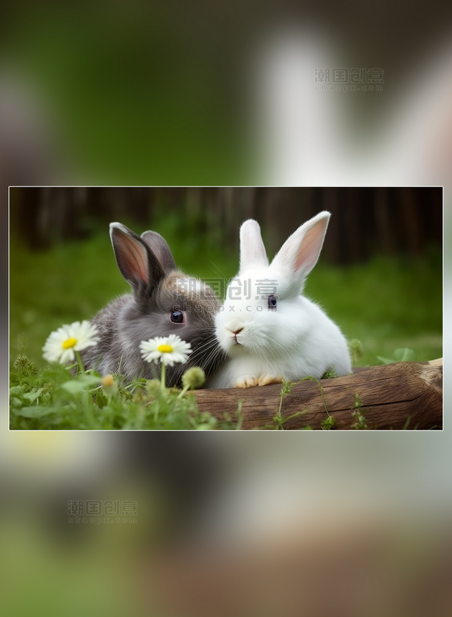 家畜超级清晰草地可爱兔子哺乳动物白天兔子野外摄影图