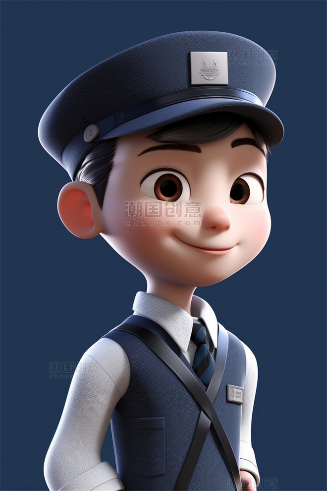 3D可爱风皮克斯风格人物肖像头像空乘高铁列车服务人员男性男人2