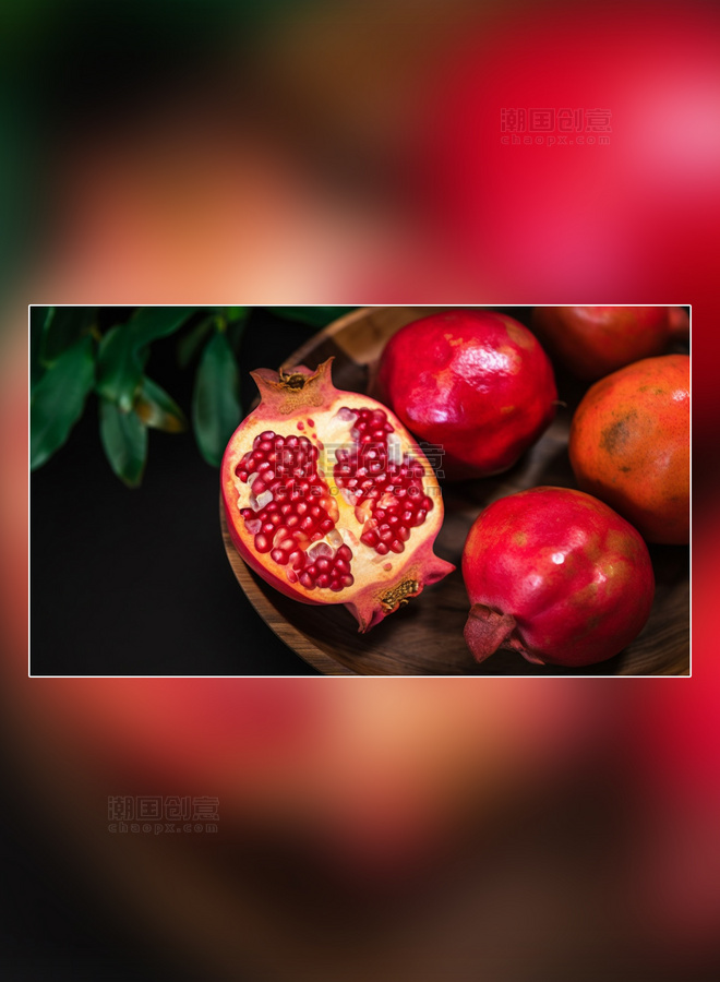 红色软籽多汁成熟水果特写石榴水果新鲜石榴摄影图超级清晰高细节