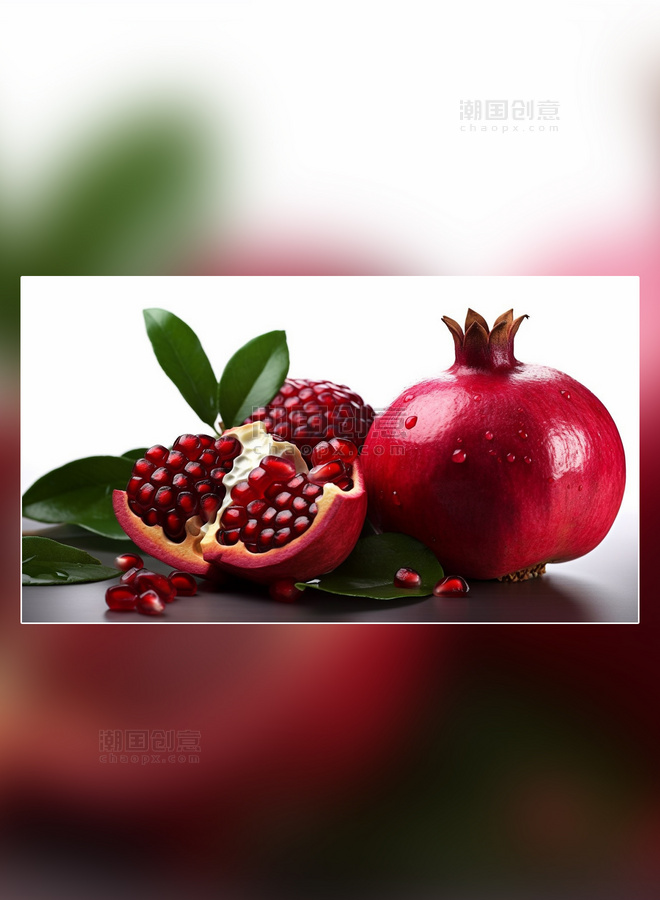 特写石榴水果新鲜石榴红色软籽多汁成熟水果摄影图超级清晰