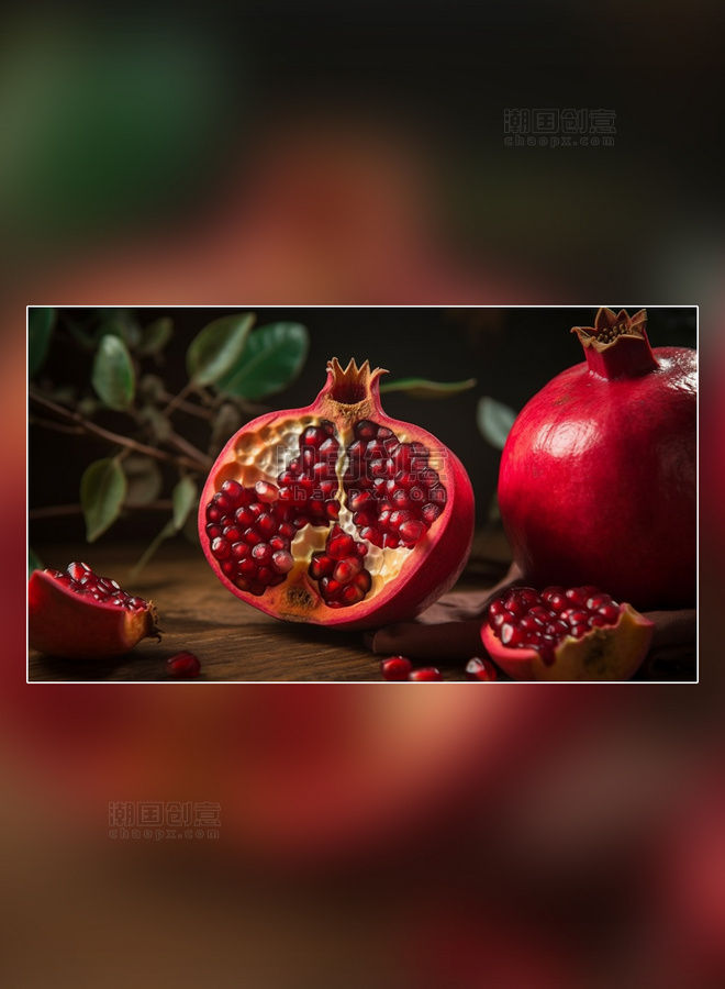 新鲜石榴红色软籽多汁摄影图超级清晰高细节成熟水果特写石榴水果