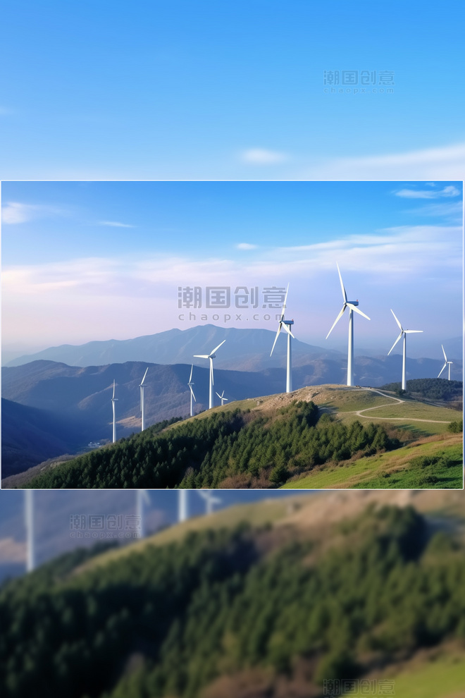 新能源风力发电高清图片蓝天白云风能环保