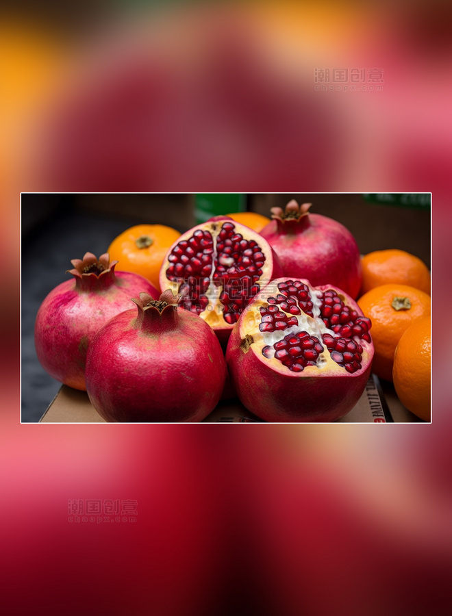 石榴水果新鲜石榴红色软籽多汁摄影图超级清晰高细节