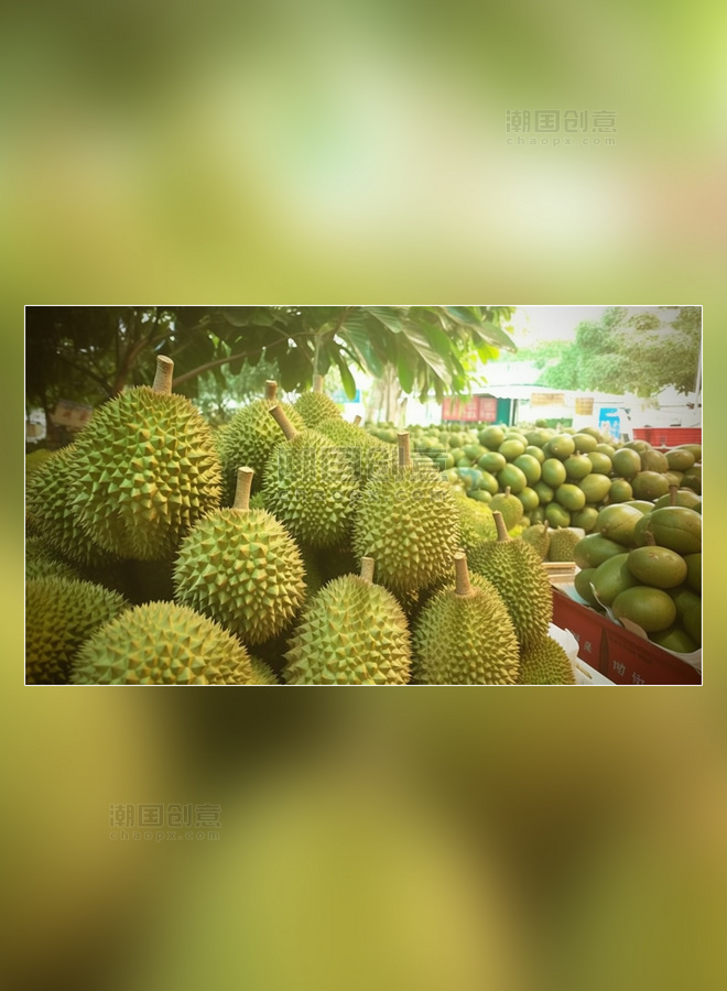 热带水果果园榴莲树摄影图超级清晰榴莲果园水果新鲜榴莲