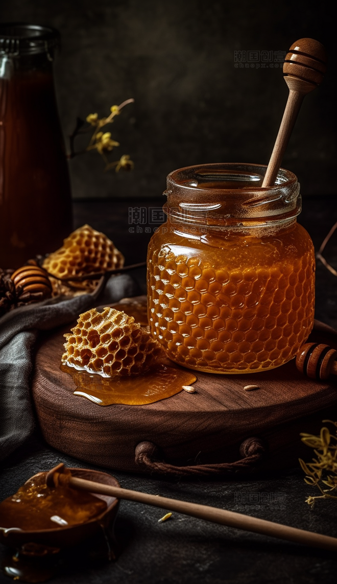 蜂巢瓶装蜂蜜生态产品摄影感