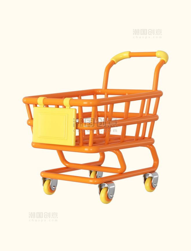 3DC4D立体超市购物橘色推车购物车