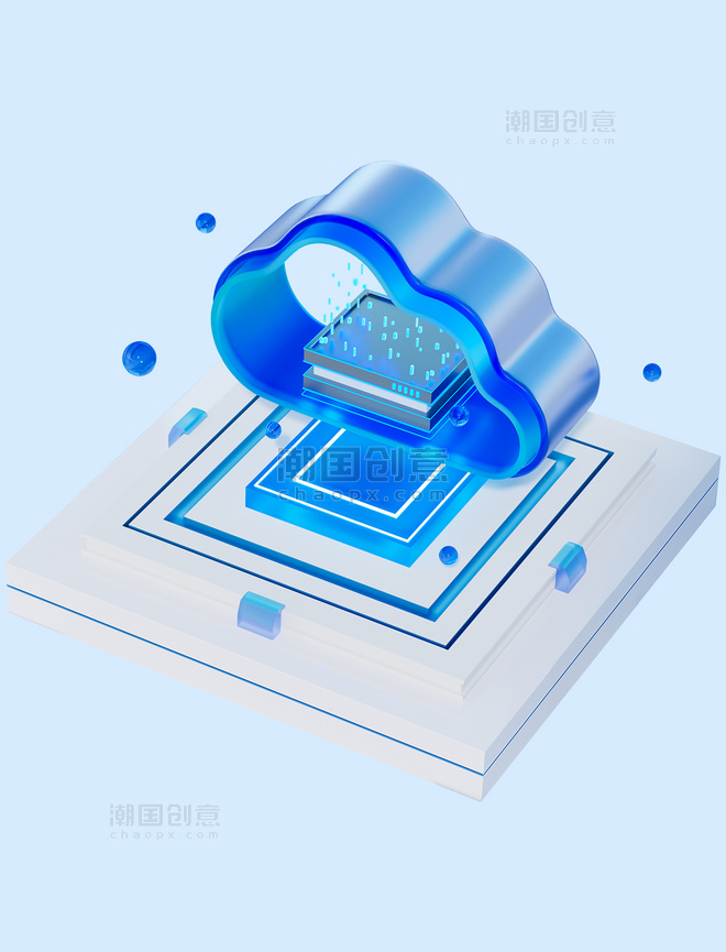 蓝色3D透明玻璃科技图标B端高级元素