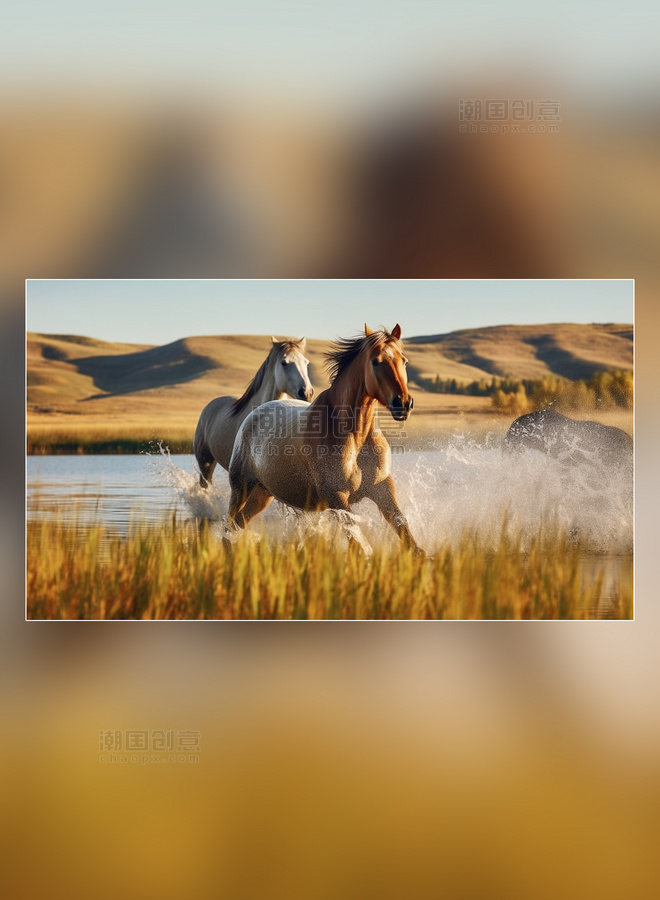 万马奔腾摄影图超级清晰奔腾的马一群马草原农场马