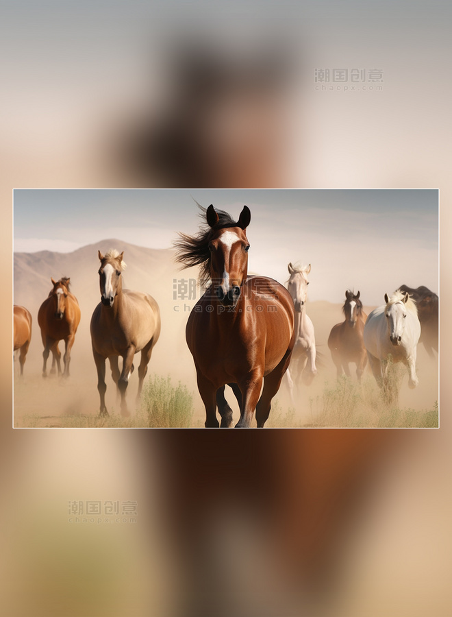 万马奔腾奔跑奔腾的马一群马草原农场马摄影图超级清晰