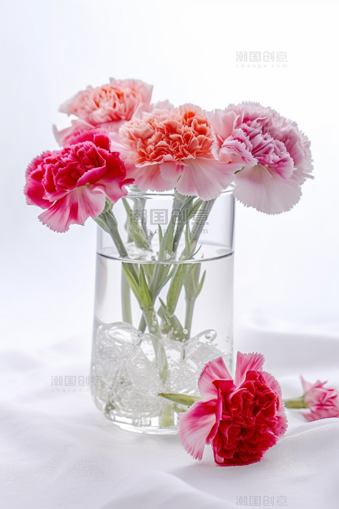 康乃馨花朵水杯种植花卉摄影