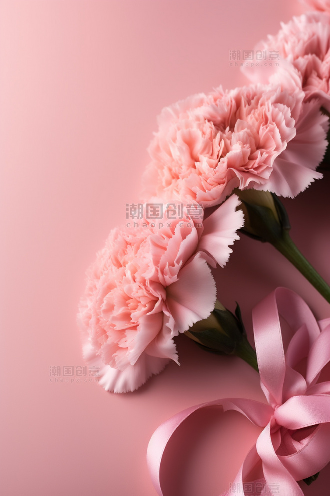 粉色康乃馨丝带花卉摄影