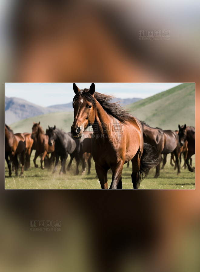 超级清晰农场草马奔腾的马摄影图