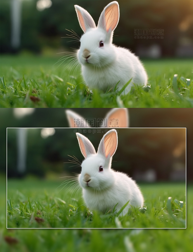 草坪中家禽白兔兔子