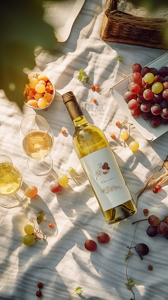鲜艳的颜色葡萄公园草坪上摆放的白葡萄酒冷冻饮料野餐产品摄影