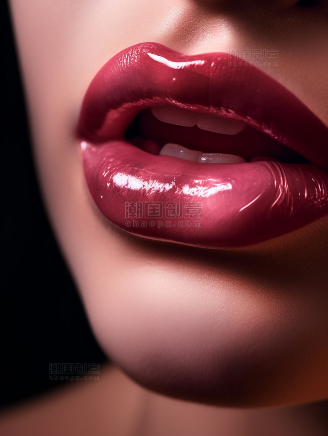 唇釉镜头极致特写美丽的粉红色唇釉明暗对比质地湿润高品质