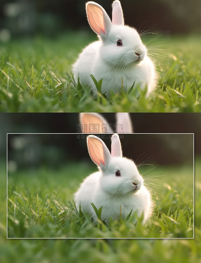 草坪中家禽可爱小白兔