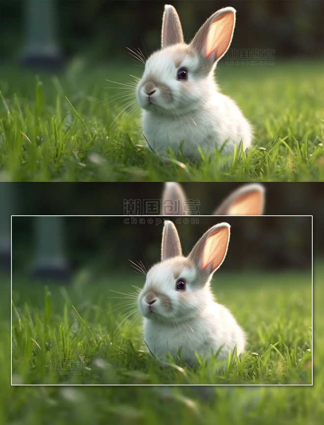 草坪中家禽小兔子